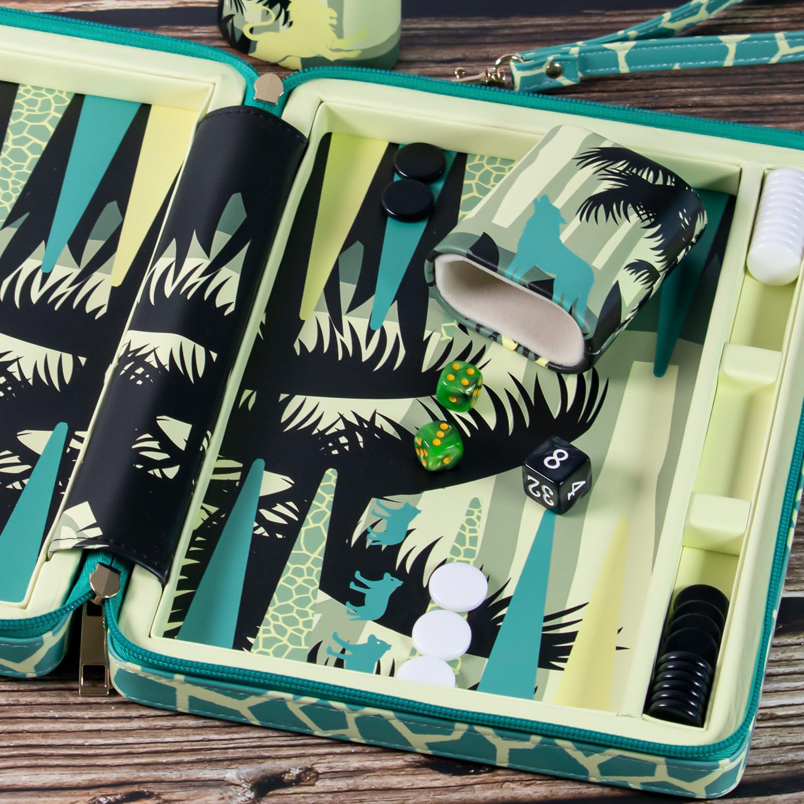 Juego de backgammon para adultos 2 jugadores, plegable, juegos de mesa de backgammon de viaje de 10 pulgadas con cremalleras y asas, interior y exterior de cuero, juego de mesa clásico con guía
