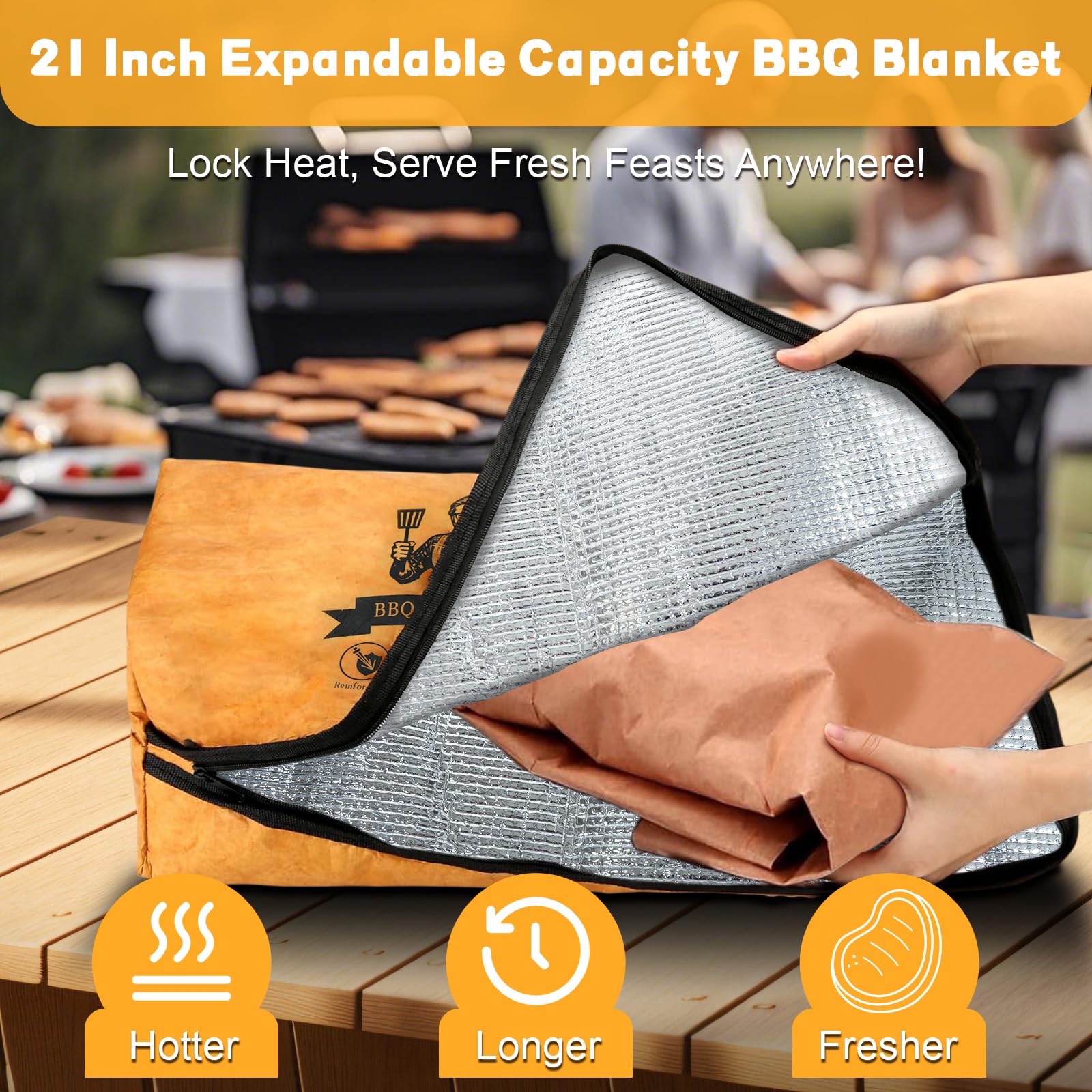 ZYFLSIYU 21-Inch BBQ Blanket for Resting Meat, 4-Layer Thickened Insulation BBQ Brisket Blanket with Handle & Wide-Mouth Zipper Design for Large Brisket, Beef, Pork Shoulders, Turkeys