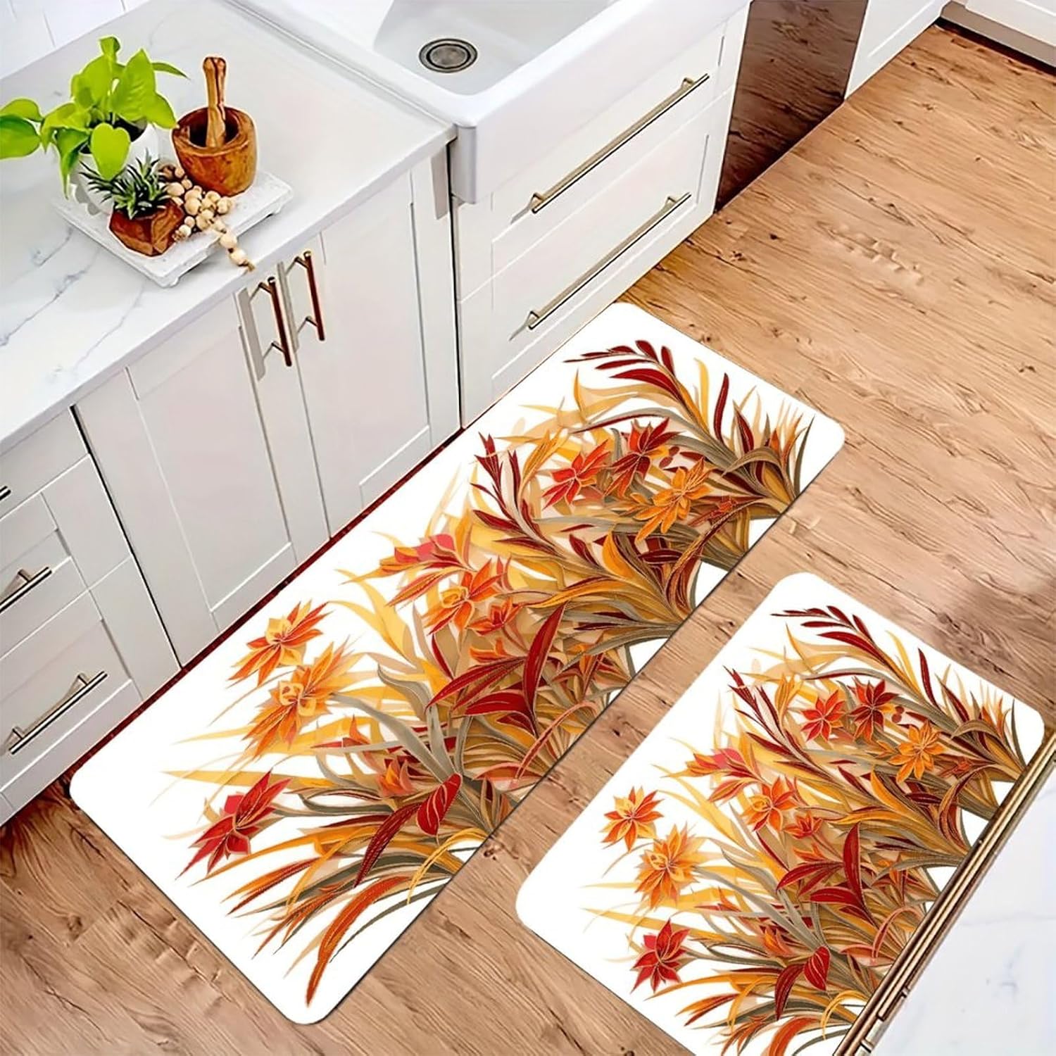 Grass Pattern Kitchen Mats with 2PCS Non-Slip Washable,Kitchen Rug Heavy Duty Durable, Floor Mats for Kitchen,Office,Sink,Laundry