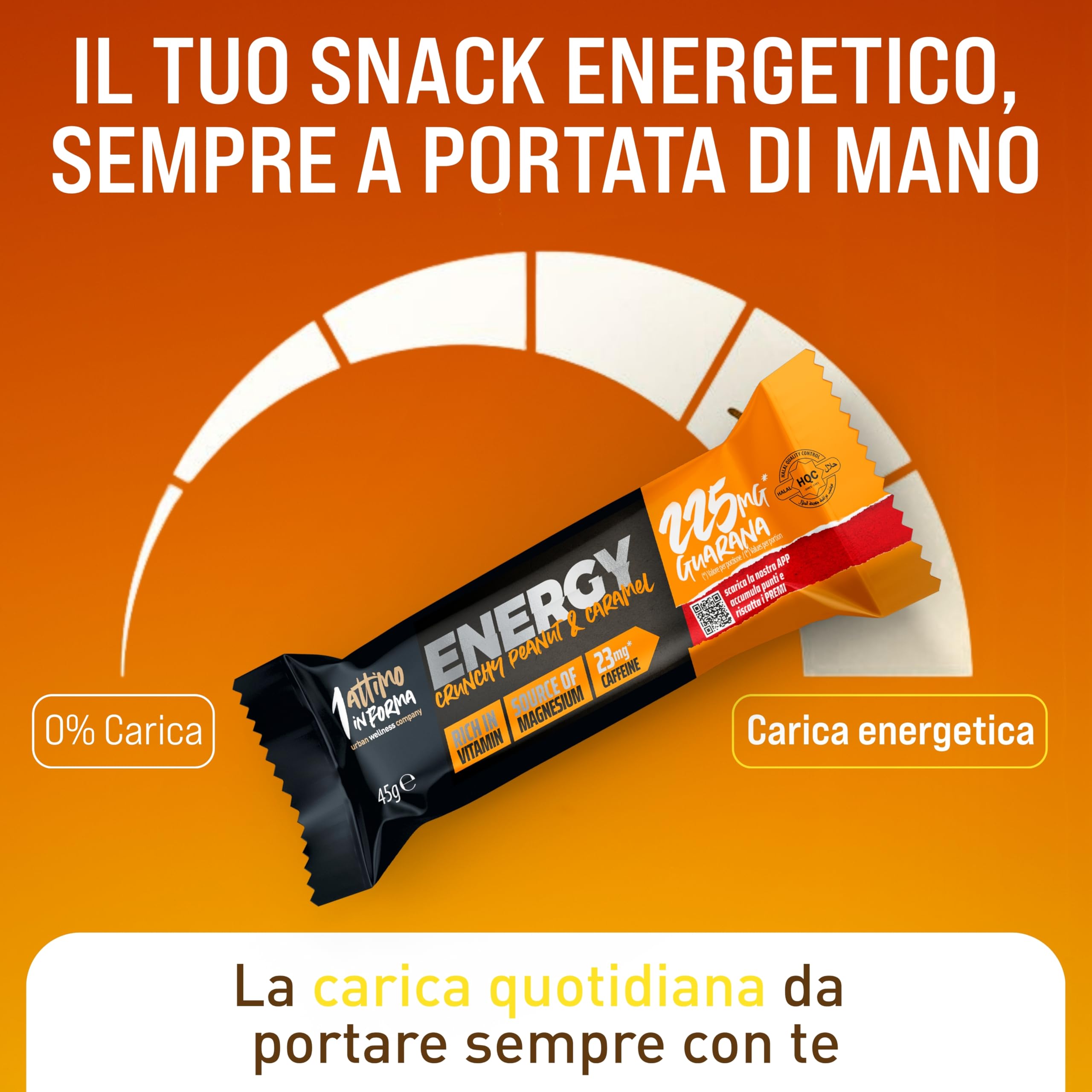 1 ATTIMO IN FORMA Barrette Energetiche Crunchy 24x45g Cioccolato al Latte, Arachidi e Caramello, Barretta Energetica con Magnesio, Vitamine e Guarana Barrette Cioccolato per Sport e Ciclismo