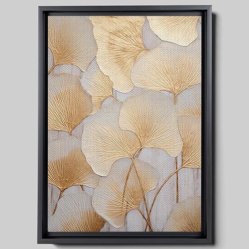 Original Ginkgo biloba Print On Canvas, Modern Textured Gold Wall Art, Abstract Gold Leaves Print, Living room Wall Decor, Canvas Prints, Wall