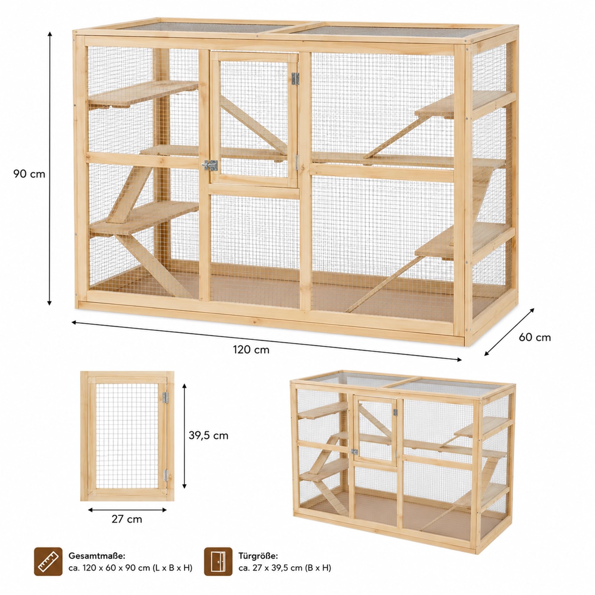 Mucola Freilaufgehege Kaninchen Freigehege aufklappbar Holz 120x60x90 cm | Hasenstall und Kleintierstall für Meerschweinchen und Hühner, aus Fichtenholz, Montage ohne Werkzeug, für Garten und Terrasse