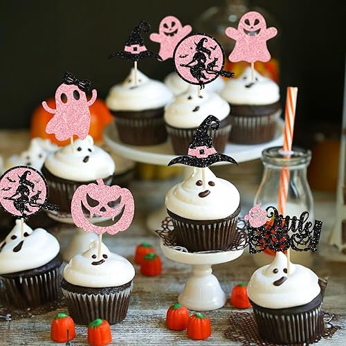 Miniatura 14 de Gyufise 24 piezas de decoración de magdalenas fantasmas – Purpurina blanca espeluznante Halloween Baby Shower Cupcake Picks para decoración