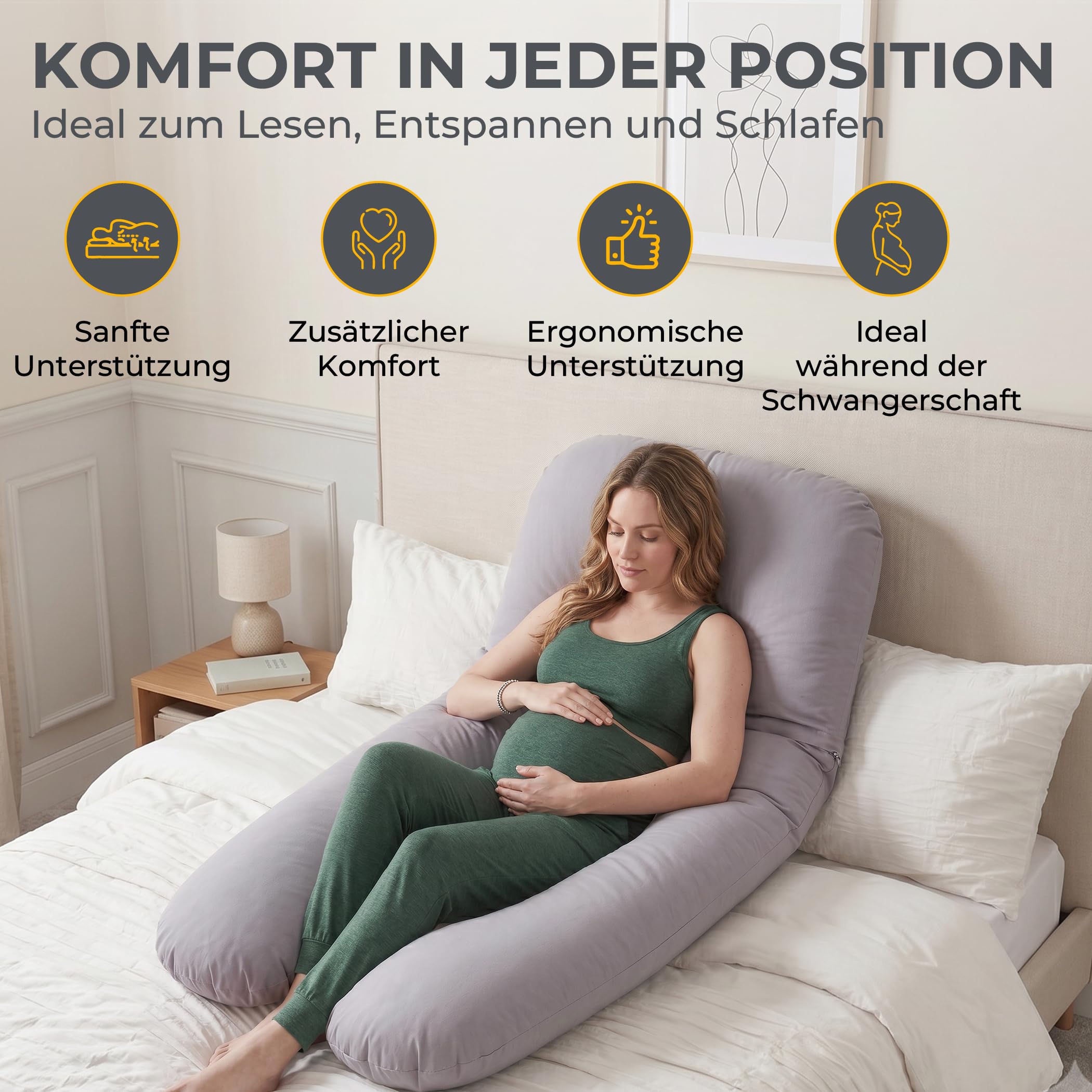 SLEEP COMFY Cuscino per gravidanza a forma di U, XXL, 300 cm, cuscino per allattamento e per dormire sul fianco, cuscino per il corpo con rivestimento in 100% cotone, imbottitura in poliestere
