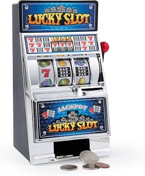 Slot Machine Money Bank for Adults 7.87 * 4.13 * 3.9inch, Lucky Seven Casino Games Toy Piggy Bank with Spinning Reels and White Elephant Gifts-Blue