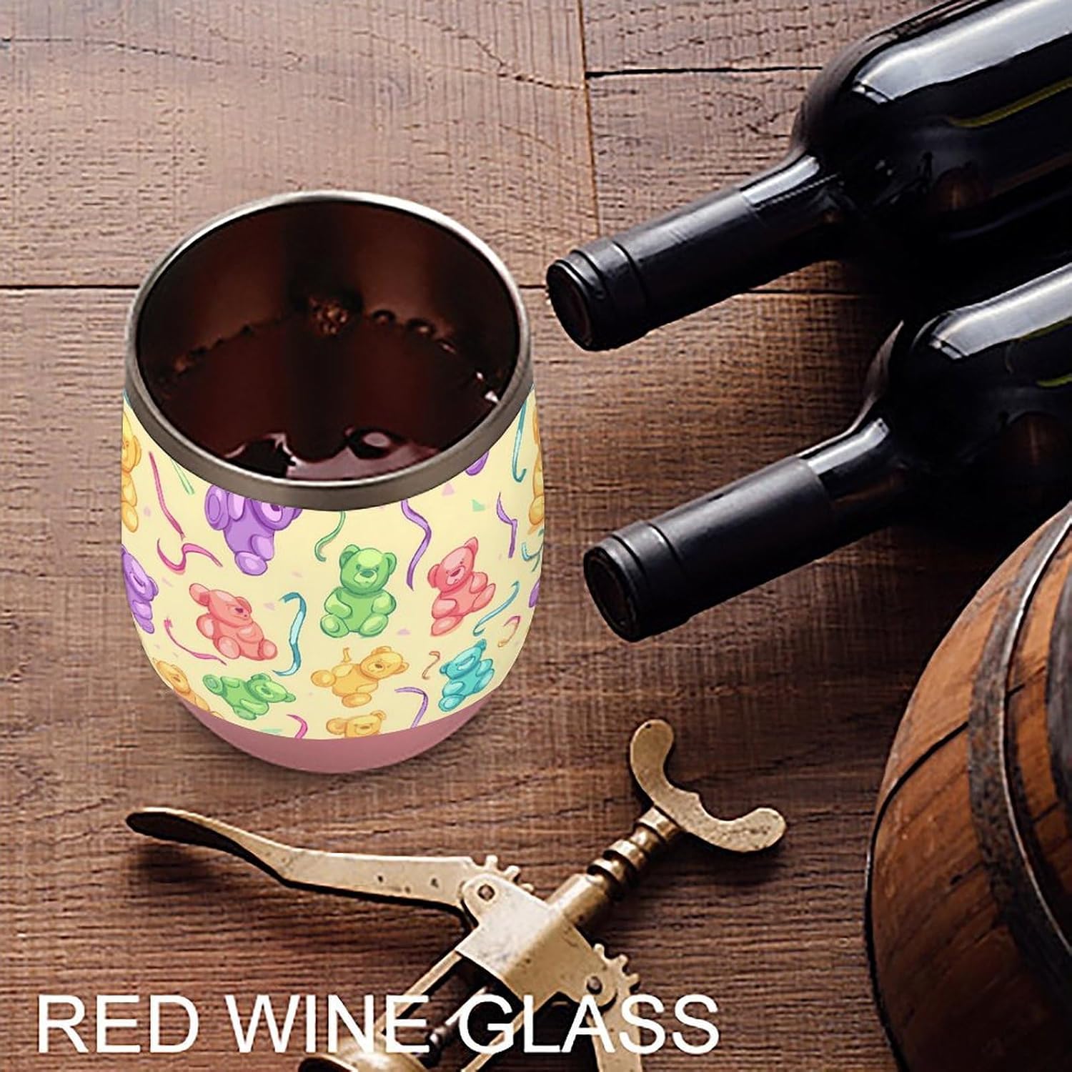 Gummy Bears Candy Ribbons Insulated Drinking Cup Stainless Steel Coffee Mug Wine Tumbler with Lid 12OZ