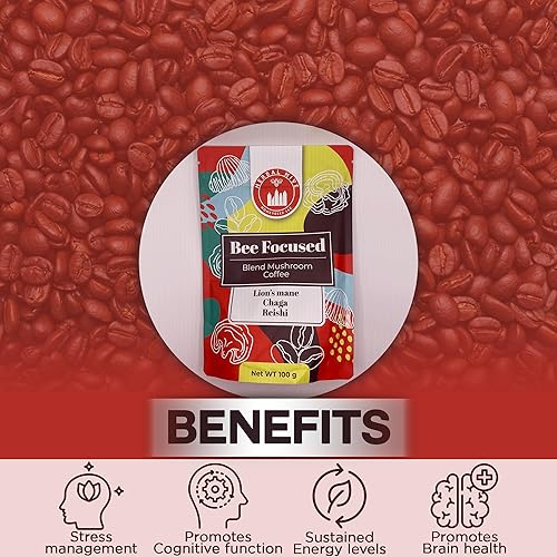 Miniatura 8 de Café de hongos de Herbal Hive Bee Focused incluye adaptógenos Reishi, melena de león y superalimento Chaga de bajo ácido instantáneo 30 porciones