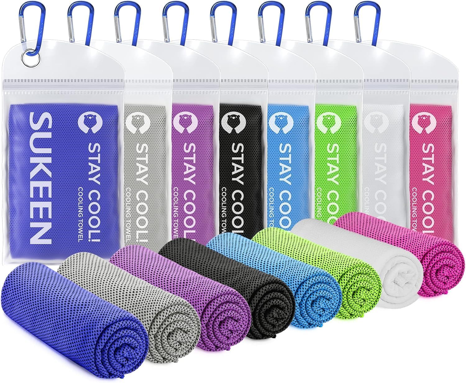 Sukeen Cooling Towels 8 Pack (40"x12"), Cooling Towels for Neck and Face, Microfiber Cool Towel, Soft Breathable Chilly Towel for Yoga, Golf, Gym, Camping, Running, Workout & More Activities