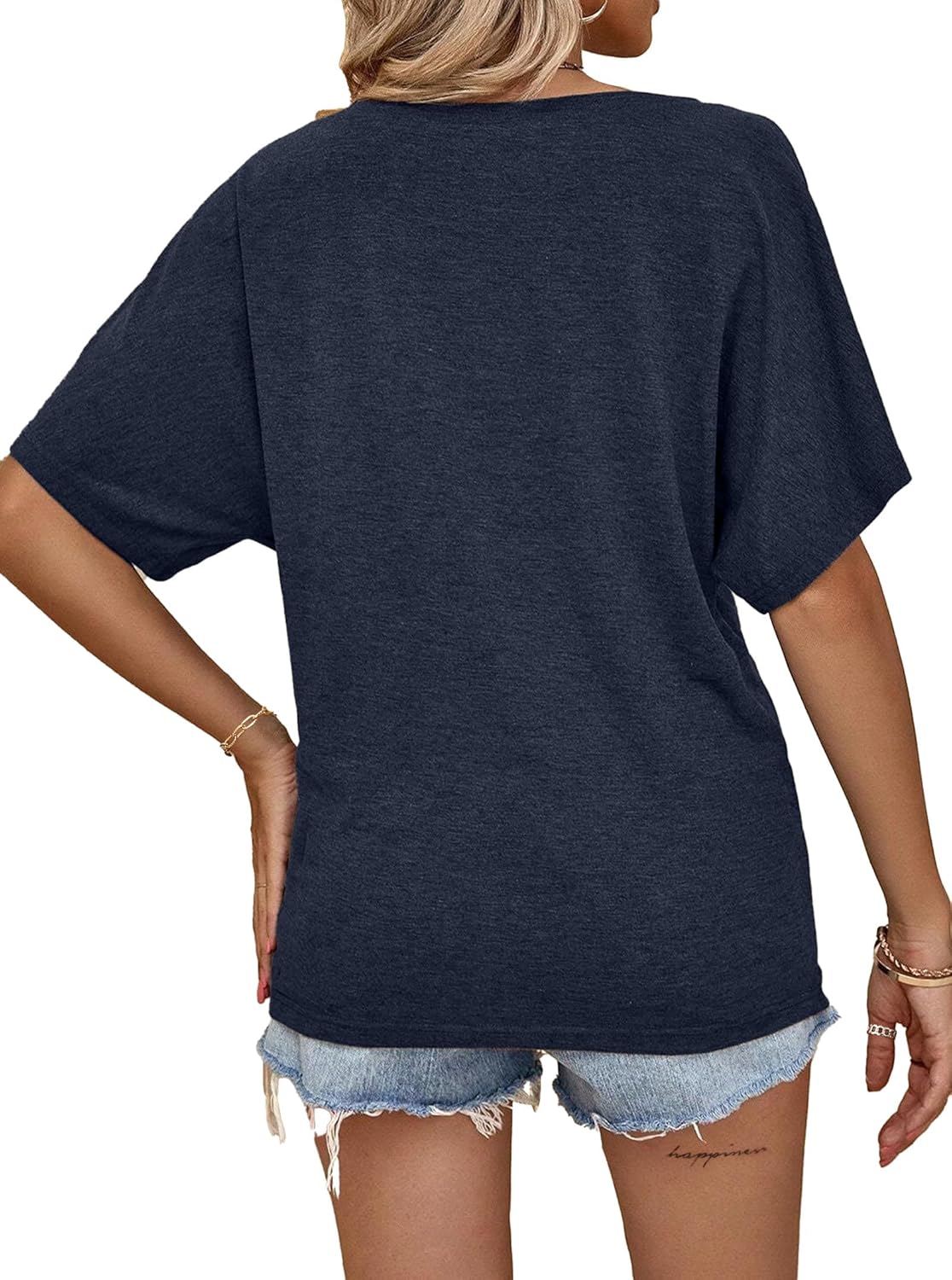 Hilinker Womens Sexy Off The Shoulder Tops Short Batwing Sleeve T Shirt Oversized Casual Tee - Image 4