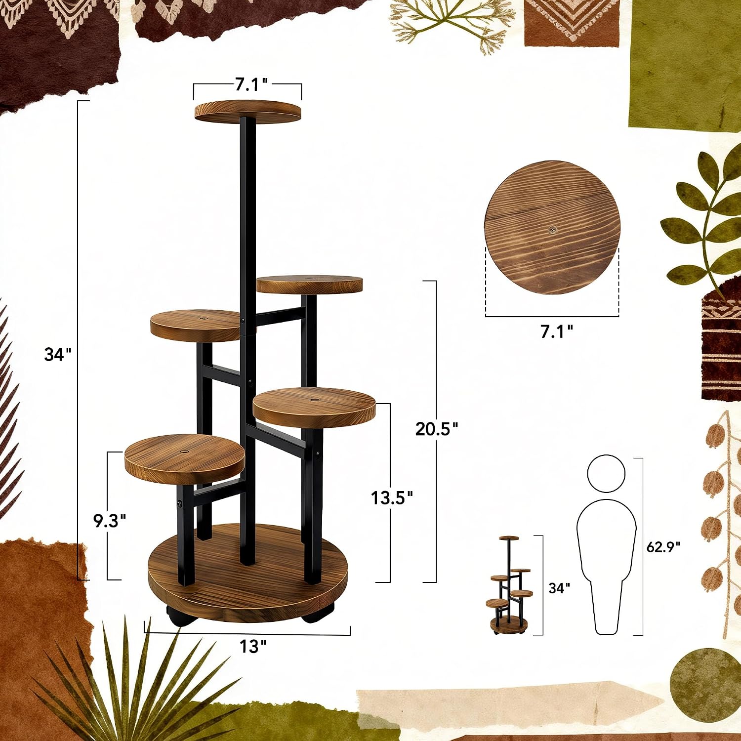GEEBOBO 5 Tier Plant Stand With 4 Wheels image 3