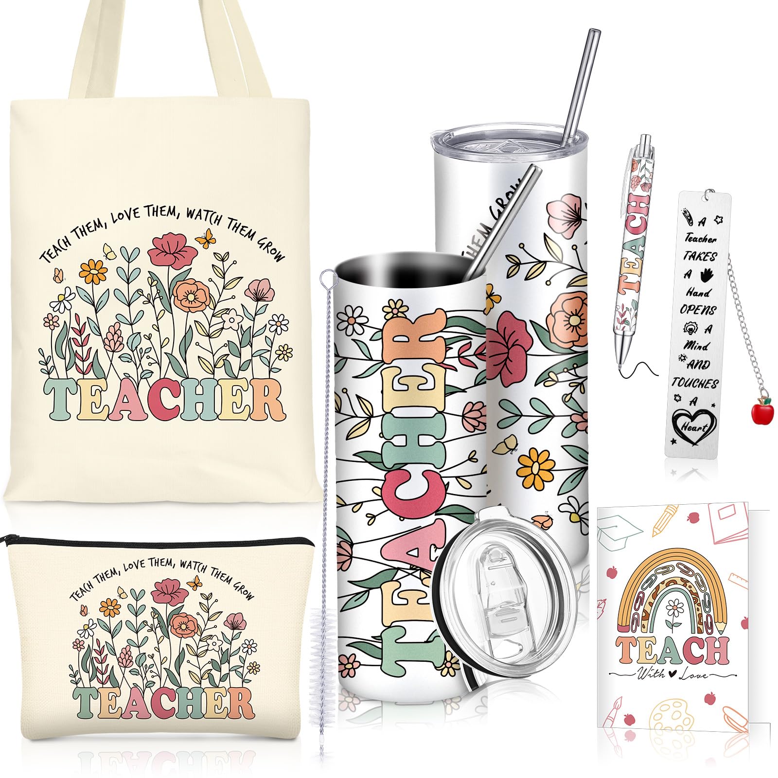 Cadeau de remerciement pour enseignante avec sac de maquillage et carte
