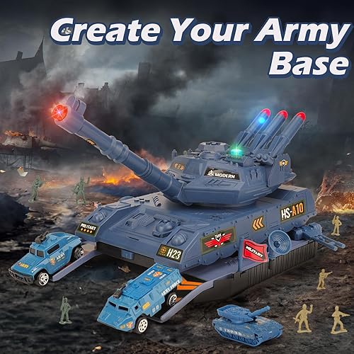 Miniatura 5 de Youlechen Juguetes del ejército para niños, juguetes militares con luz y sonidos, 6 vehículos de aleación mini del ejército y 8 juguetes de hombres
