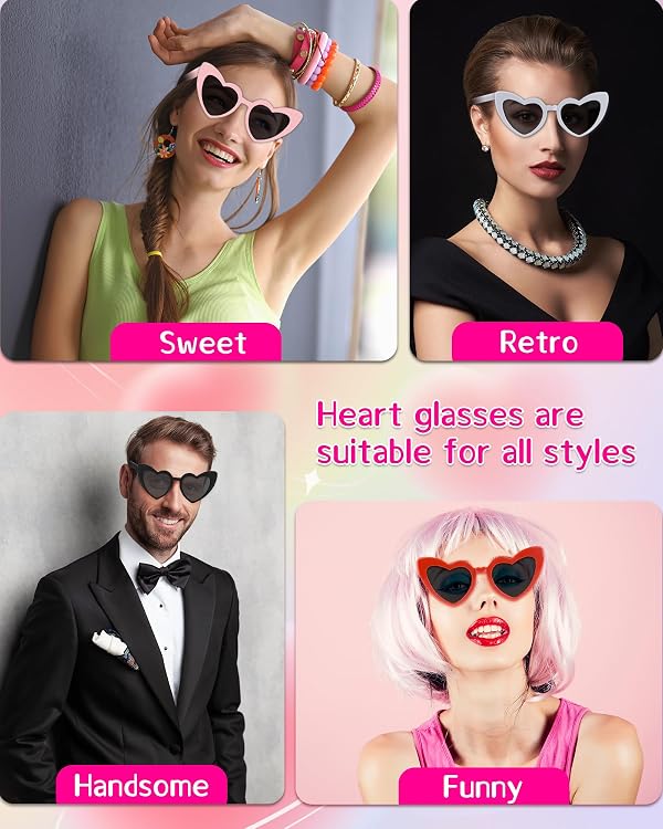 PLULON 12 Pairs Heart Sunglasses for Women Heart Love Shaped Glasses Vintage Pink Sunglasses Retro Lovely Fashion Cute Sun Glasses Suitable for Bachelorette Party Favors by PLULON - Image 4
