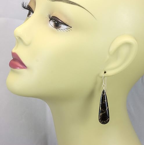 Miniatura 3 de Aretes de gota de lágrima de oro de 14 quilates o plata de ley 925 en forma de pera lisa con piedras semipreciosas de 2-14 pulgadas de largo