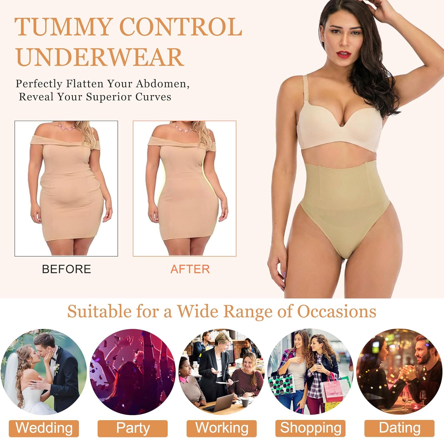 FOCUSSEXY Tummy Control Shapewear Pnaties for Women Body Shaper Seamless Mid-Waist Sexy Thongs Stomach Shapewear Underwear - Image 6