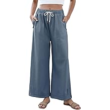 Womens Baggy Wide Leg Palazzo Pants Casual Loose Drawstring Elastic Waisted Lounge Trousers with Pockets