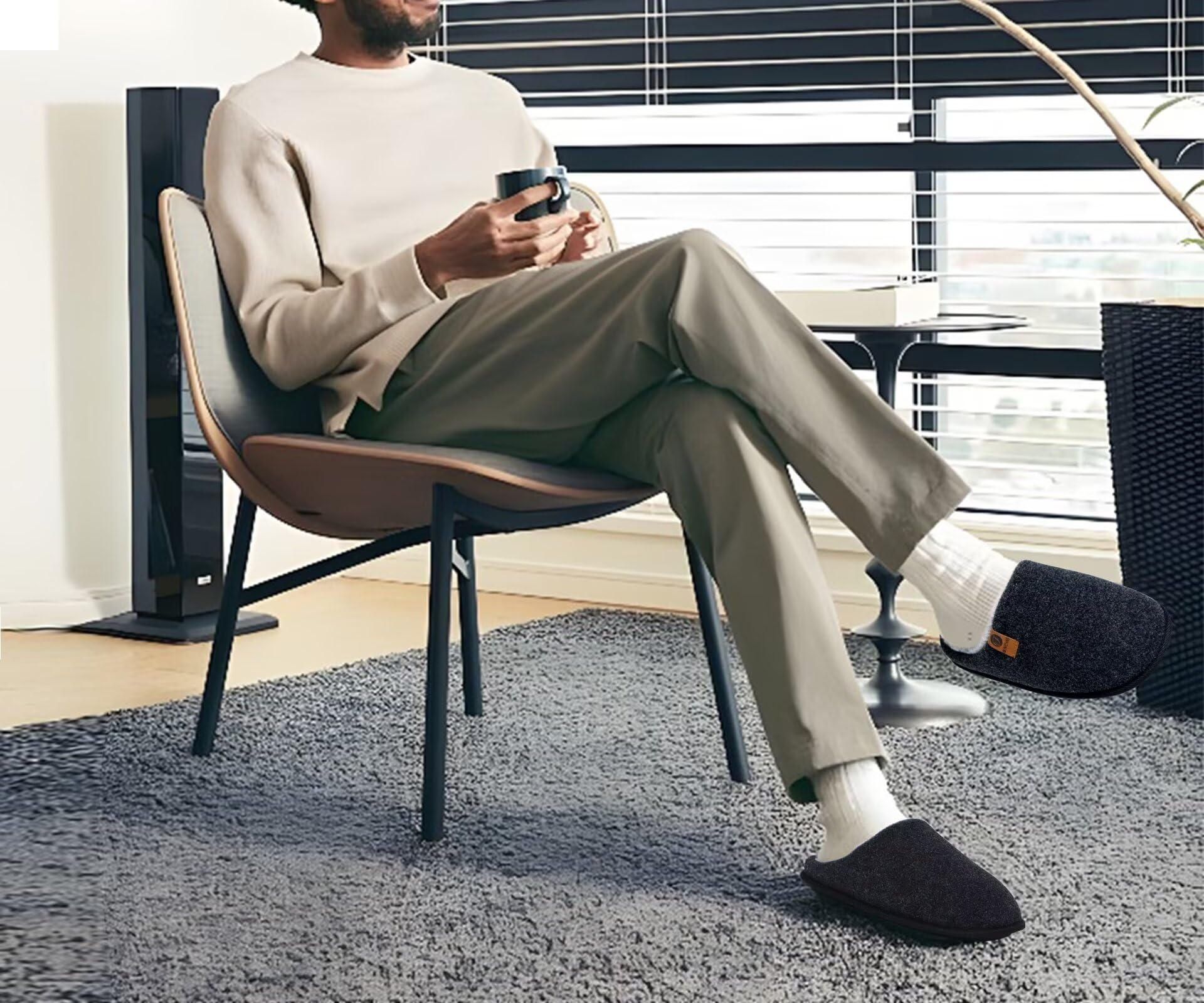 ONCAI Pantofole da Uomo Invernali, Comoda Memory Foam Calde Scarpe da Casa in Lana Con Suola Antiscivolo Taglia 40-49 EU