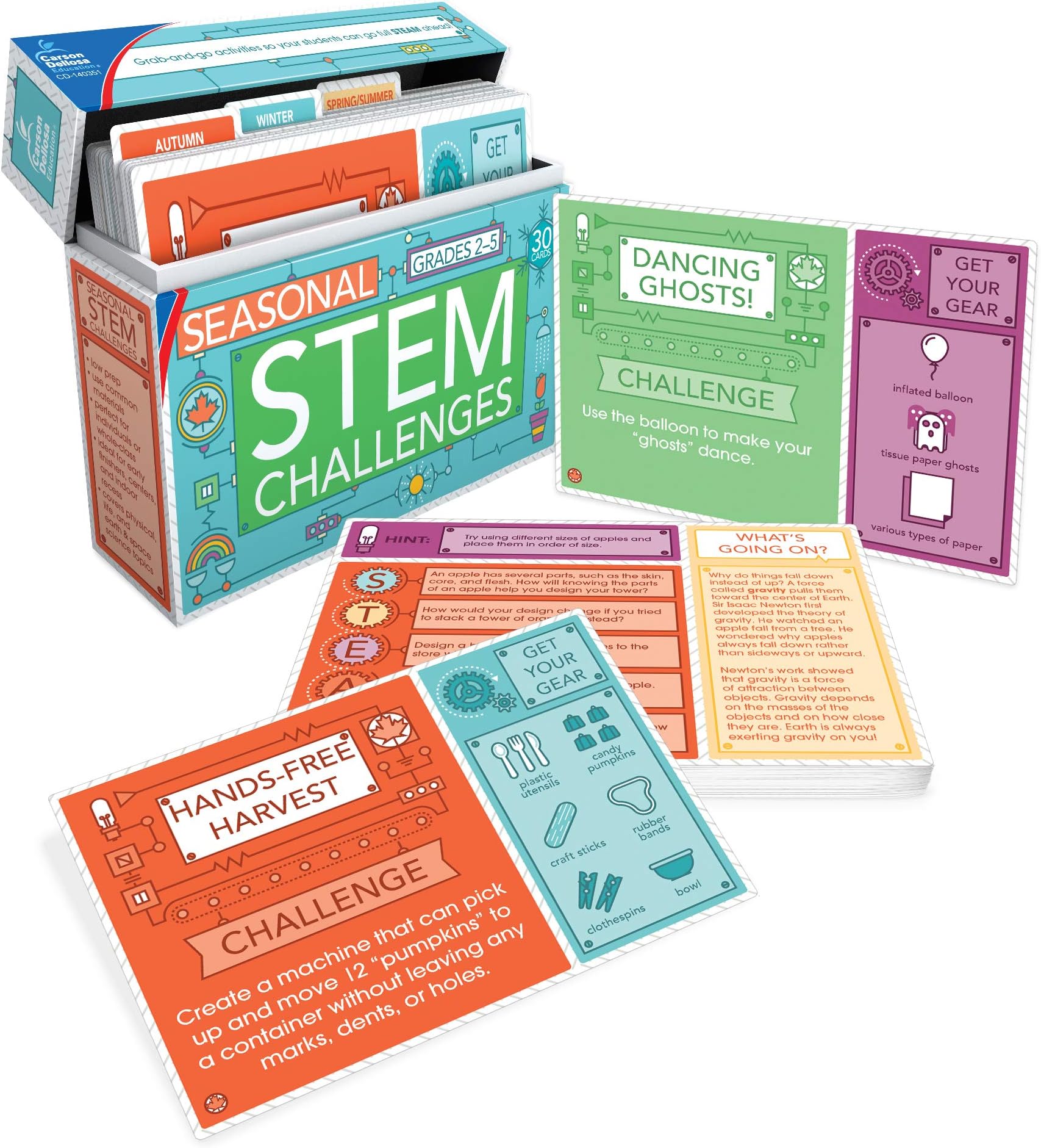 Carson Dellosa Seasonal STEM Challenge Cards, 30 pc. Stem Kits for Kids 7-11, Seasonal Science Kits for Kids Grades 2-5 That Include Seasonal STEM Hands-On Learning Activities for Kids