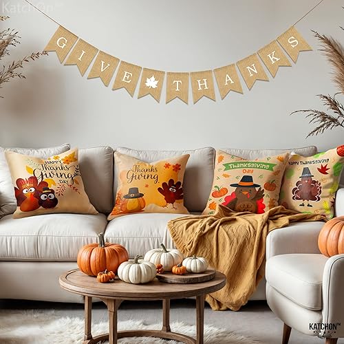Miniatura 6 de KatchOn, Juego de 4 fundas de almohada de 18 x 18 pulgadas, diseño de Acción de Gracias, funda de cojín para sofá y cama, fundas de almohada de pavo