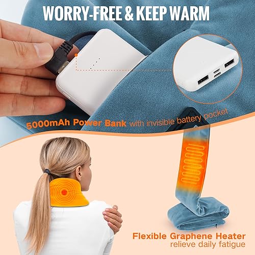 Miniatura 4 de Girasol Bufanda térmica para el cuello para aliviar el dolor de cuello, almohadilla térmica de cuello con banco de energía de 5000 mAh, soporte