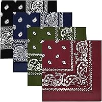 GorgeousIsland 4 Pack 100% Cotton Bandanas 22x22 Inches - Unisex Paisley Headbands, Neck Gaiters, Face Covers for Men Women