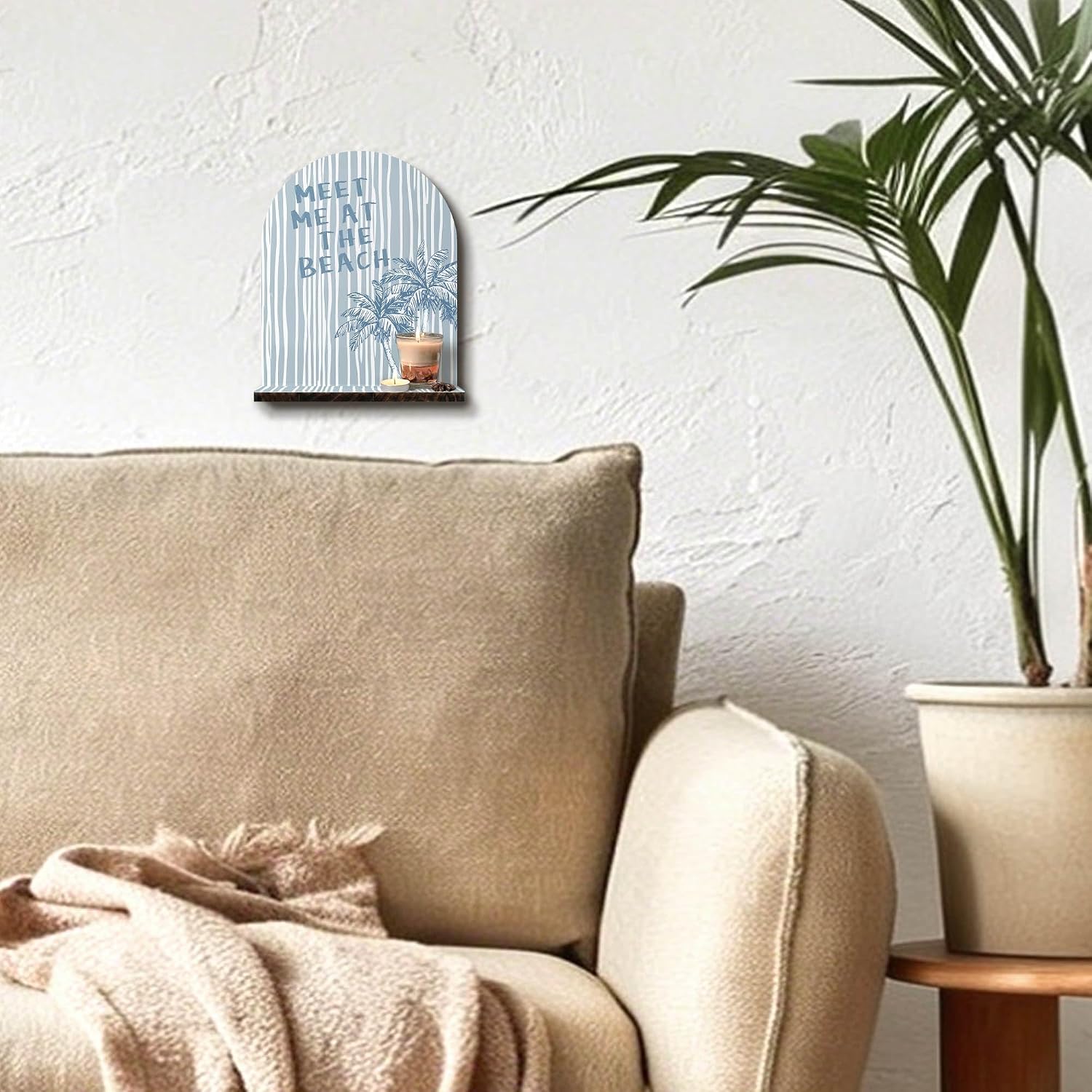 Blue Coastal Preppy Beach Wall Shelf, Meet Me at the Beach Wooden Hanging Floating Shelves, Ocean Tropical Palm Tree Hanging Shelf Wall Decor for Living Room Bedroom Bathroom
