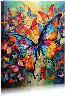 Butterfly Flower Decor Wall Art Colorful Butterfly Pictures Wall Decor Modern Home Decor for Living Room Home Bedroom Decoration Framed Ready to Hang12"x16"