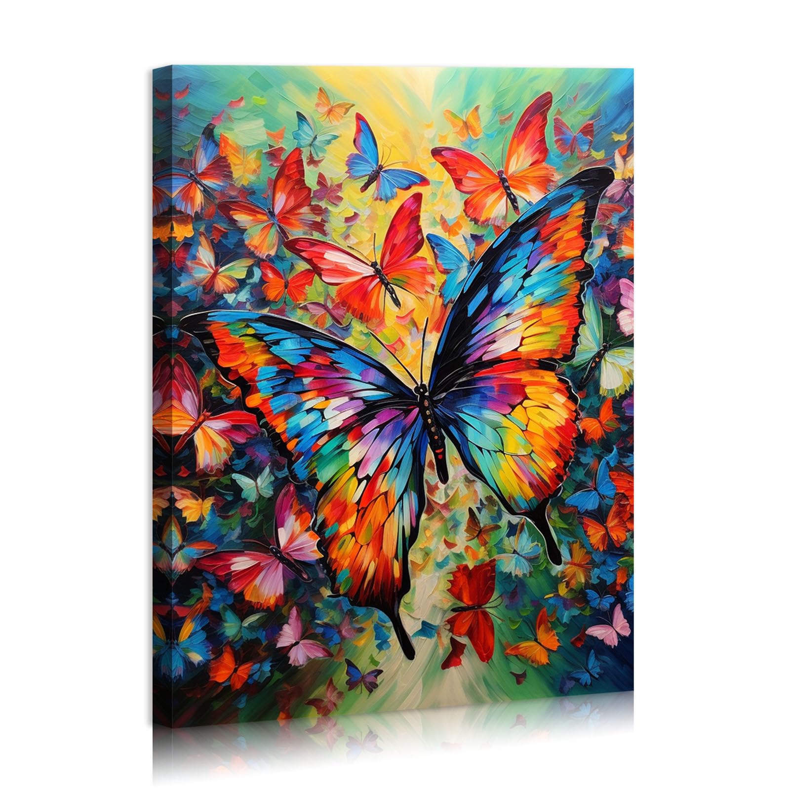FUNHUA Butterfly Flower Decor Wall Art Colorful Butterfly Pictures Wall Decor Modern Home Decor for Living Room Home Bedroom Decoration Framed Ready