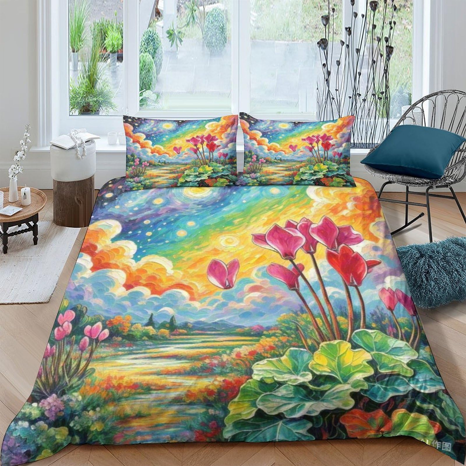 Housse de couette cyclamène imprimée 3D microfibre douce linge de lit fermeture éclair