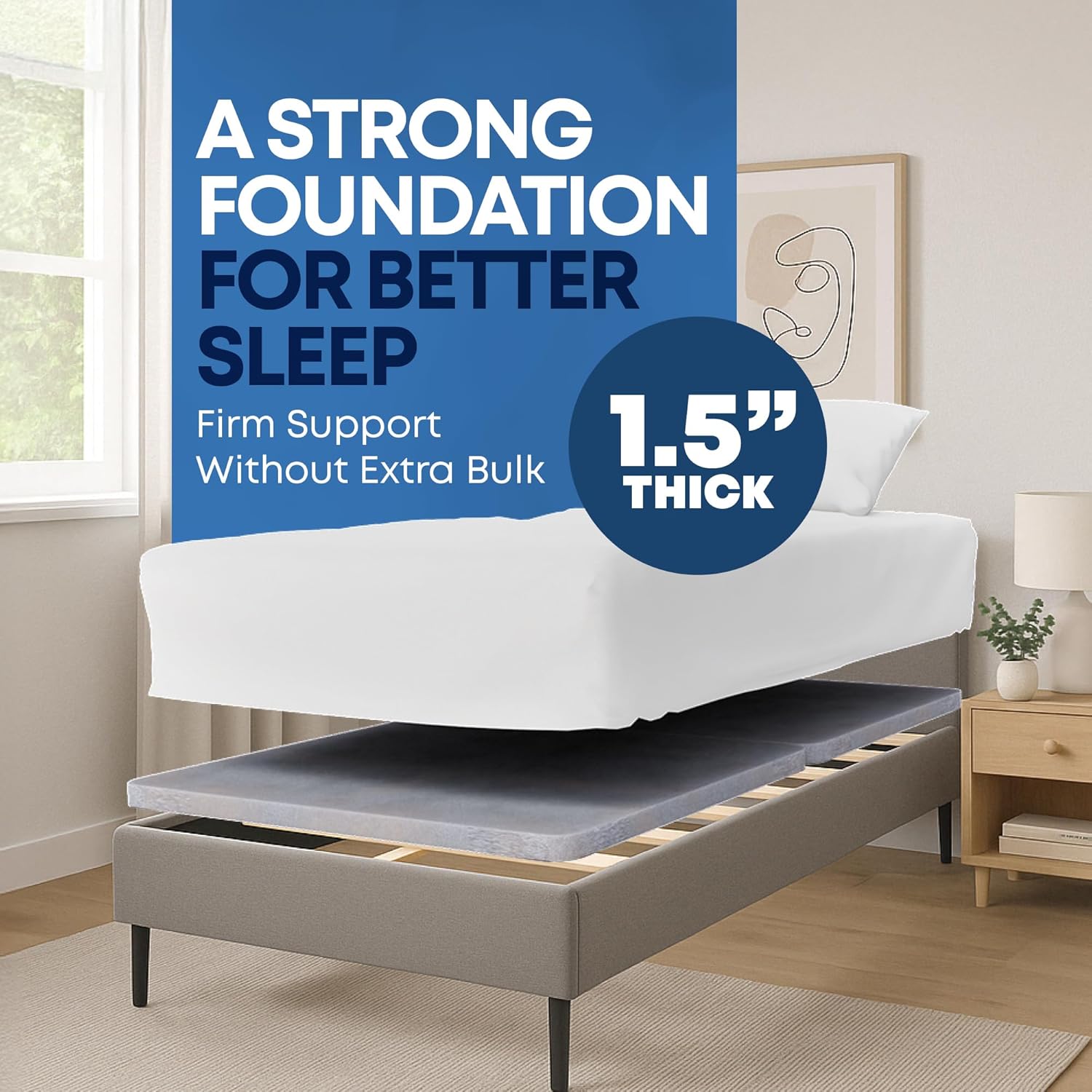 Greaton, Premium 38mm Split Wood Bunkie Board Twin XL Size Bed - 2-Piece Under Mattress Support Board, Fully Assembled, Fabric Ventilation Cover - Replaces Wooden Slats or Box Spring for Bed Frames