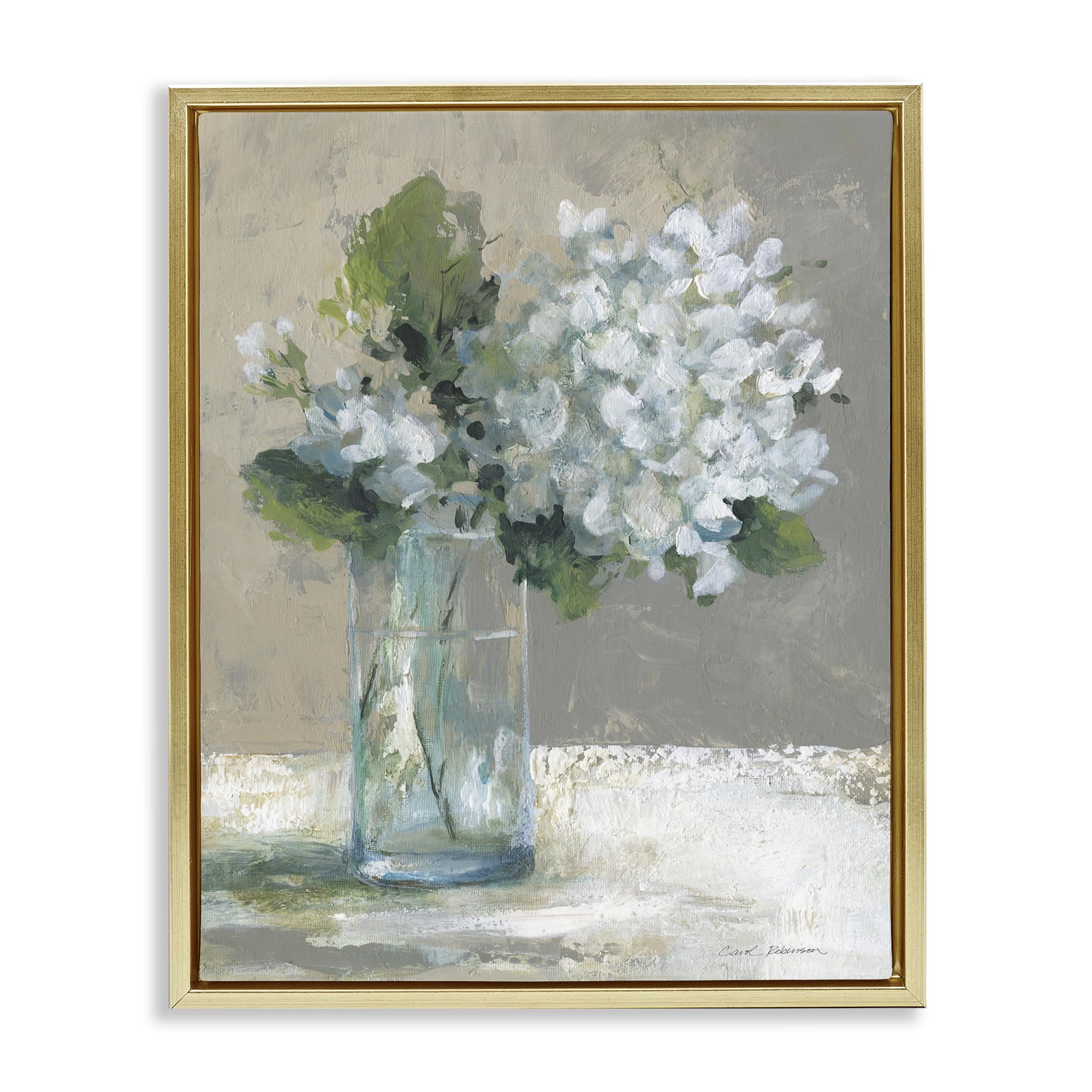 'Serene White Hydrangeas in Glass'| Floating Frame Canvas Art