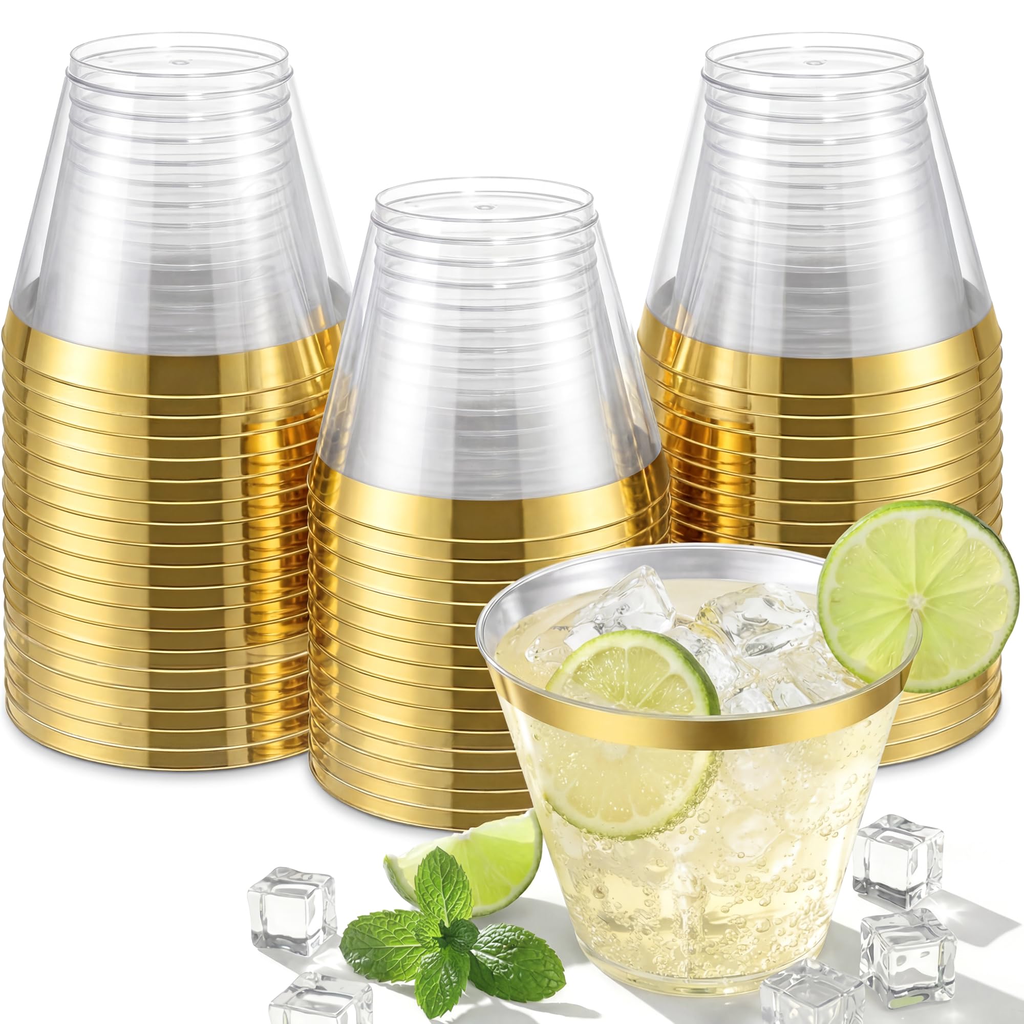 Nervure 240PCS Gold Plastic Cups - 9Oz Gold Rimmed Plastic Cups Disposable — Amazon image 13