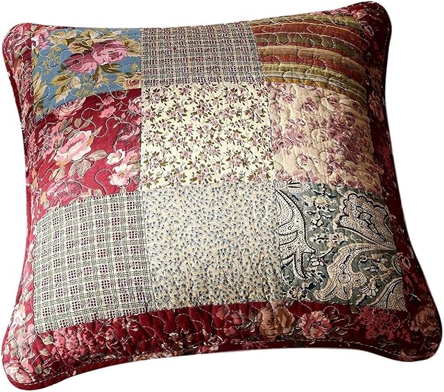 Tache Cotton Patchwork Vintage Antique Floral Fairy Tale Tea Party 18x18 Cushion Cover 2-Pieces