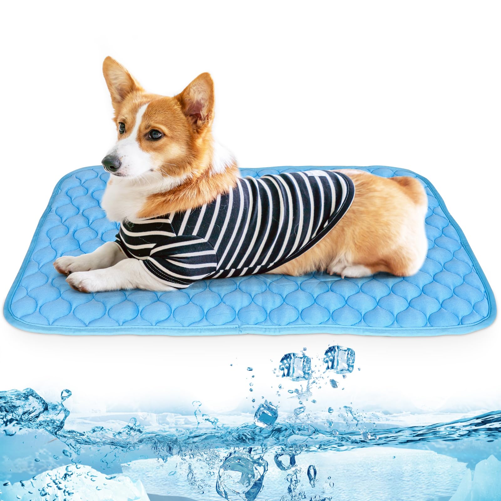 AUPETEK Dog Cooling Mat | Q-Max>0.4 Ice-Silk, Machine Washable, for Crate Indoor Travel in Hot Summer Cool Pad 70x50cm Blue