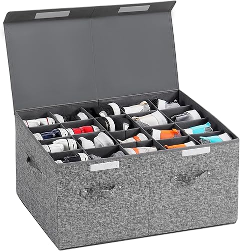 Caja de almacenamiento de zapatos para 20 pares, contenedores grandes organizadores de zapatos con tapa y divisores ajustables para zapatos, tenis y