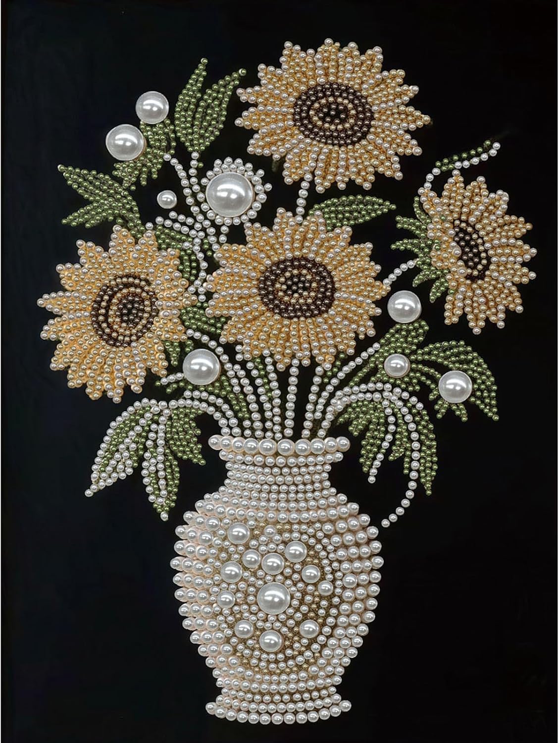 LAKEQUILL DIY Pearl Painting Diamond Art with Frame, 30x40cm Sparkling 5D Full Drill Painting Kit for Adults Beginners, Relaxing Craft Home Wall Decor Unique Gift（Sunflower Pearl Vase ）