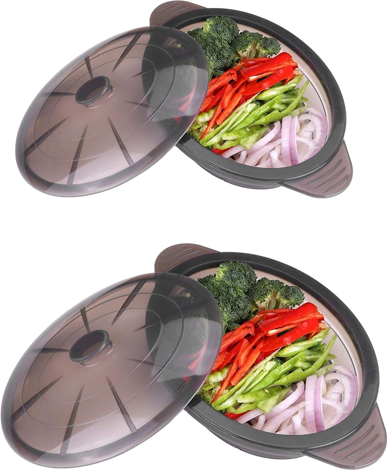 Set Of Microwave Steamer Collapsible Bowl Silicone Steamer with Handle & Lid for Meal Prep with Detachable Partition, Easy to Store, BPA Free, Microwave Cookware, Freezer & Dishwasher Safe