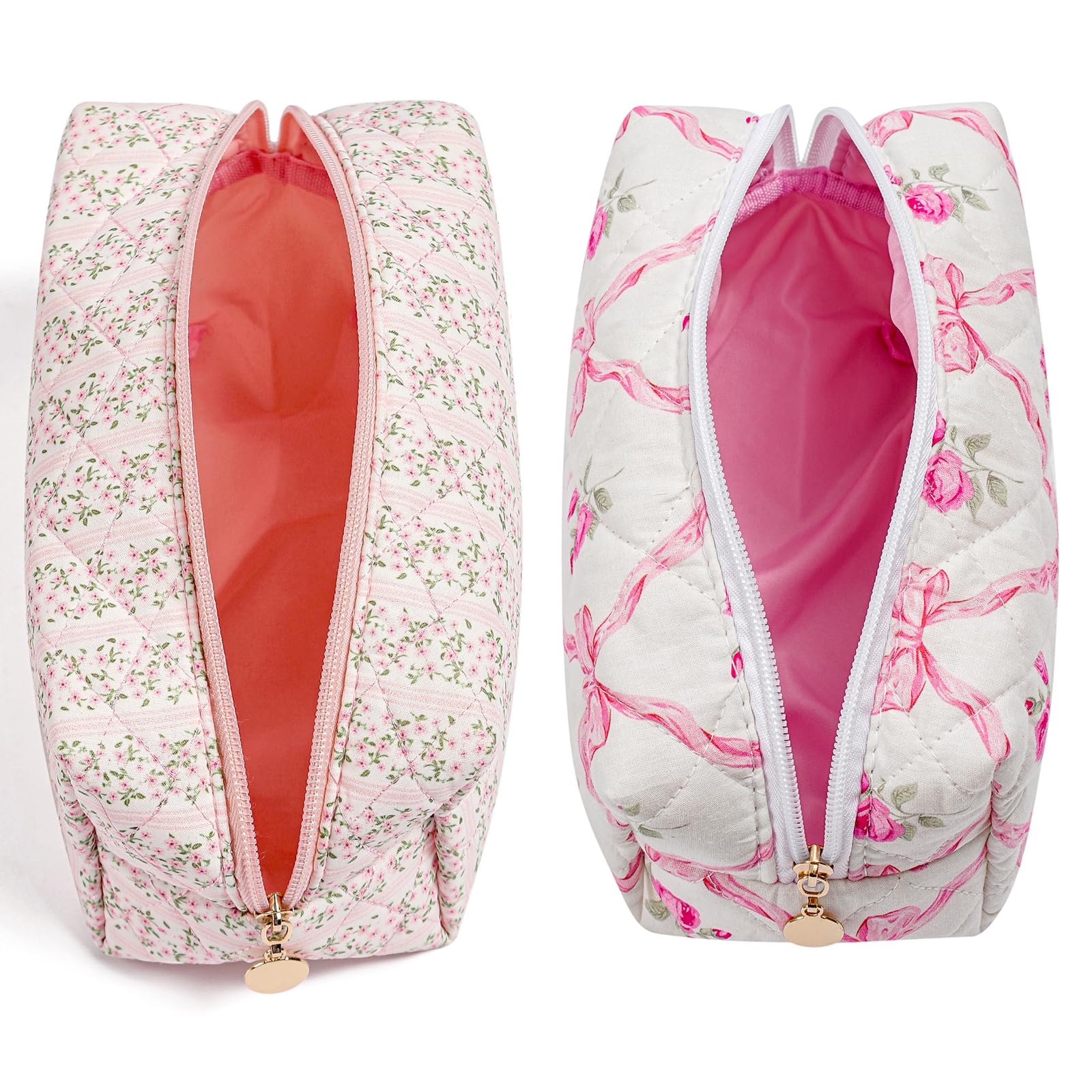 Borsa per trucchi da viaggio per donne e ragazze, custodia per trucco con cerniera, organizer per articoli da toeletta con fiori floreali, borsa portatile, borsa in tessuto da viaggio per