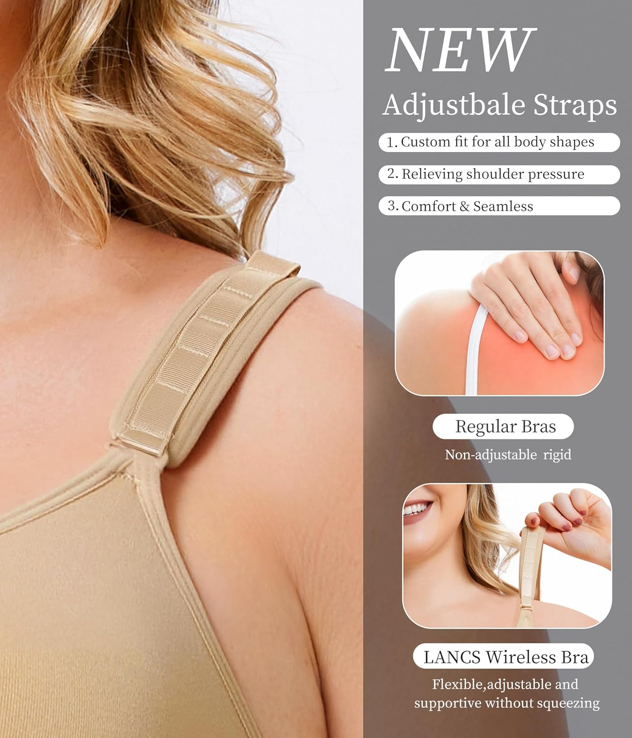 LANCS Wireless Front Closure Bras for Women Compression Mastectomy Bras Surgical Supportive Bra with Adjustable Straps - Image 2