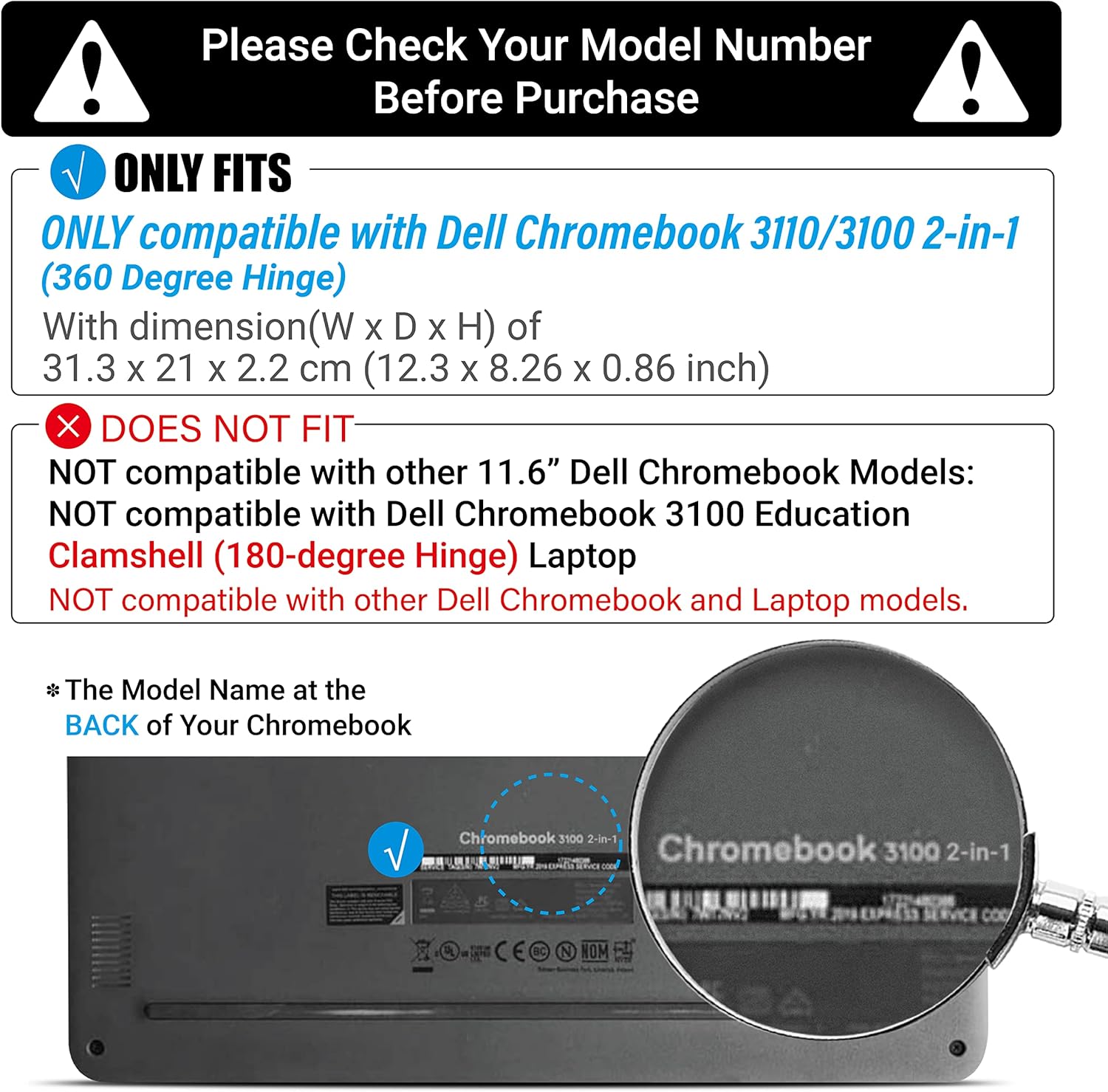 IBENZER Hexpact Case for Dell 2 in 1 Chromebook 3120 3110 3100 11 inch, Heavy Duty Snap on Rugged Protective Cover for K-12 Students, Education, Classrooms, Drop Tested, Black, DL3100-360