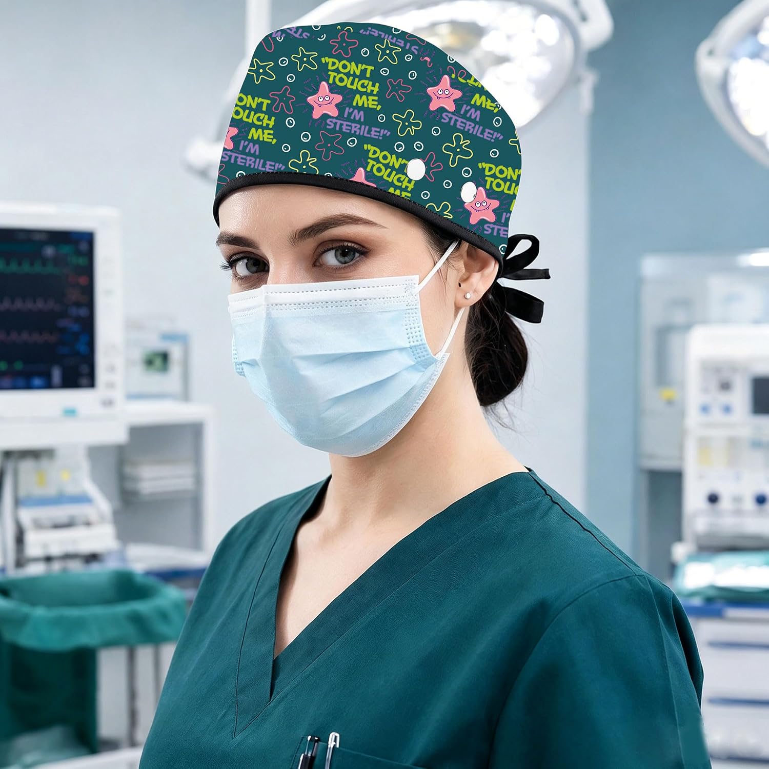 CMNIM Don't Touch Me I'm Sterile Scrub Cap with Sweatband Cartoon Fans Gift Cartoon Tv Show Surgical Caps for Men and Women