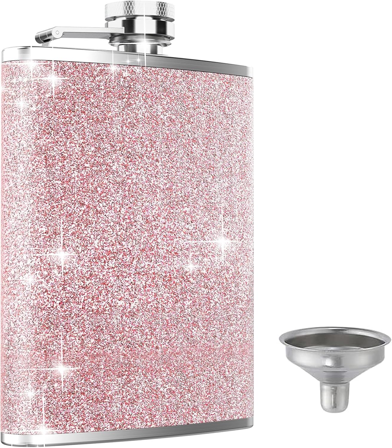 Hip Flask, KIKISML 8Oz Flasks for Liquor Stainless Steel Spirit with Never-Lose Cap and Funnel Leakproof Thin Portable Metal for Camping Outdoor Activitie Wedding Party Gift, Pink