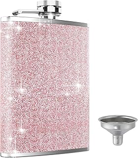 Hip Flask, KIKISML 8Oz Flasks for Liquor Stainless Steel Spirit with Never-Lose Cap and Funnel Leakproof Thin Portable Metal for Camping Outdoor Activitie Wedding Party Gift, Pink