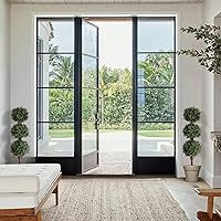 Vista 5 de momoplant Árbol de boj artificial Topiario de triple bola, paquete de dos árboles topiarios falsos de 46.5 pulgadas, arbustos sintéticos, plantas