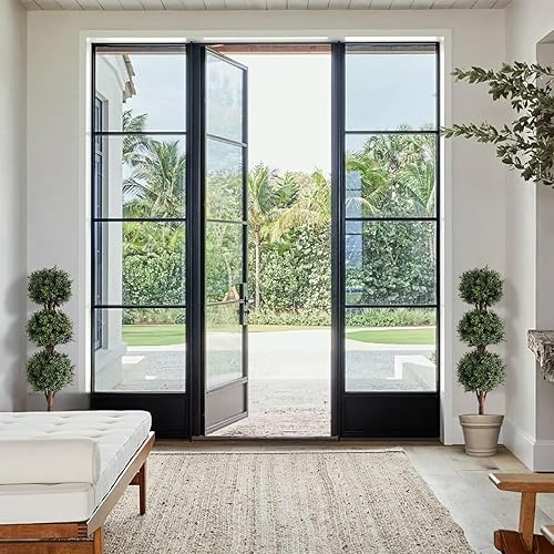 Miniatura 5 de momoplant Árbol de boj artificial Topiario de triple bola, paquete de dos árboles topiarios falsos de 46.5 pulgadas, arbustos sintéticos, plantas en