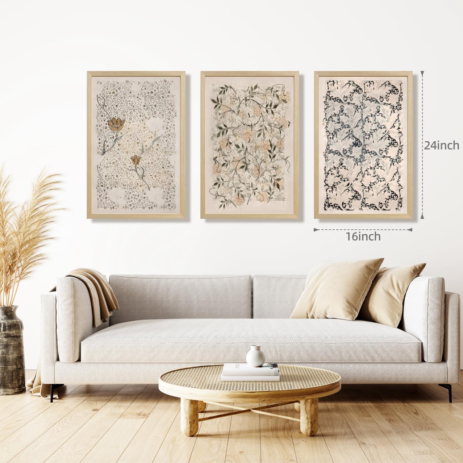 IAFWZX Wood Framed William Morris Wall Art, Vintage Rustic Flowers Wall Decor, Classic Nature Botanical Canvas Paintings, Retro Neutral Farmhouse Floral Poster Prints for Bedroom Living Room16 x24 x3