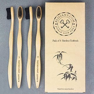 Bambus Zahnbürste 4 Stück - Nachhaltiges Bambus-Holz, Vegan, 100% BPA-frei, vegan, Umweltfreundlich