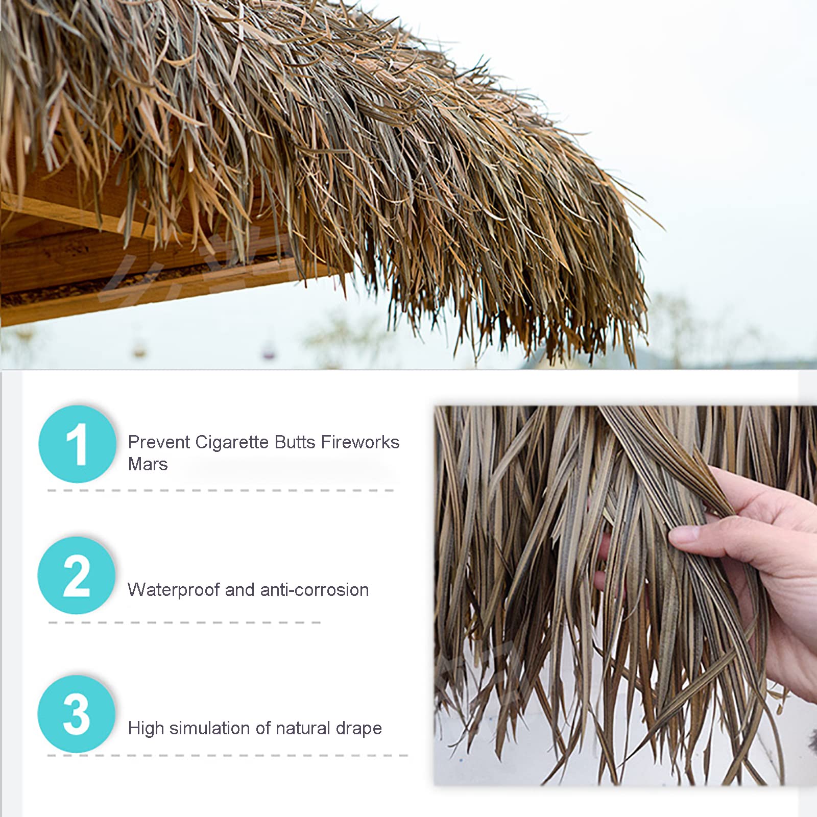 Tejas de Paja Artificial Estilo Mexicano - Cubierta para Techo de Paja PE Impermeable y Resistente a los Rayos UV para Cabañas Tiki, Palapas & Techos de Cenador (47x50cm, 6-10/m²)(Size:30pcs,Color:C)
