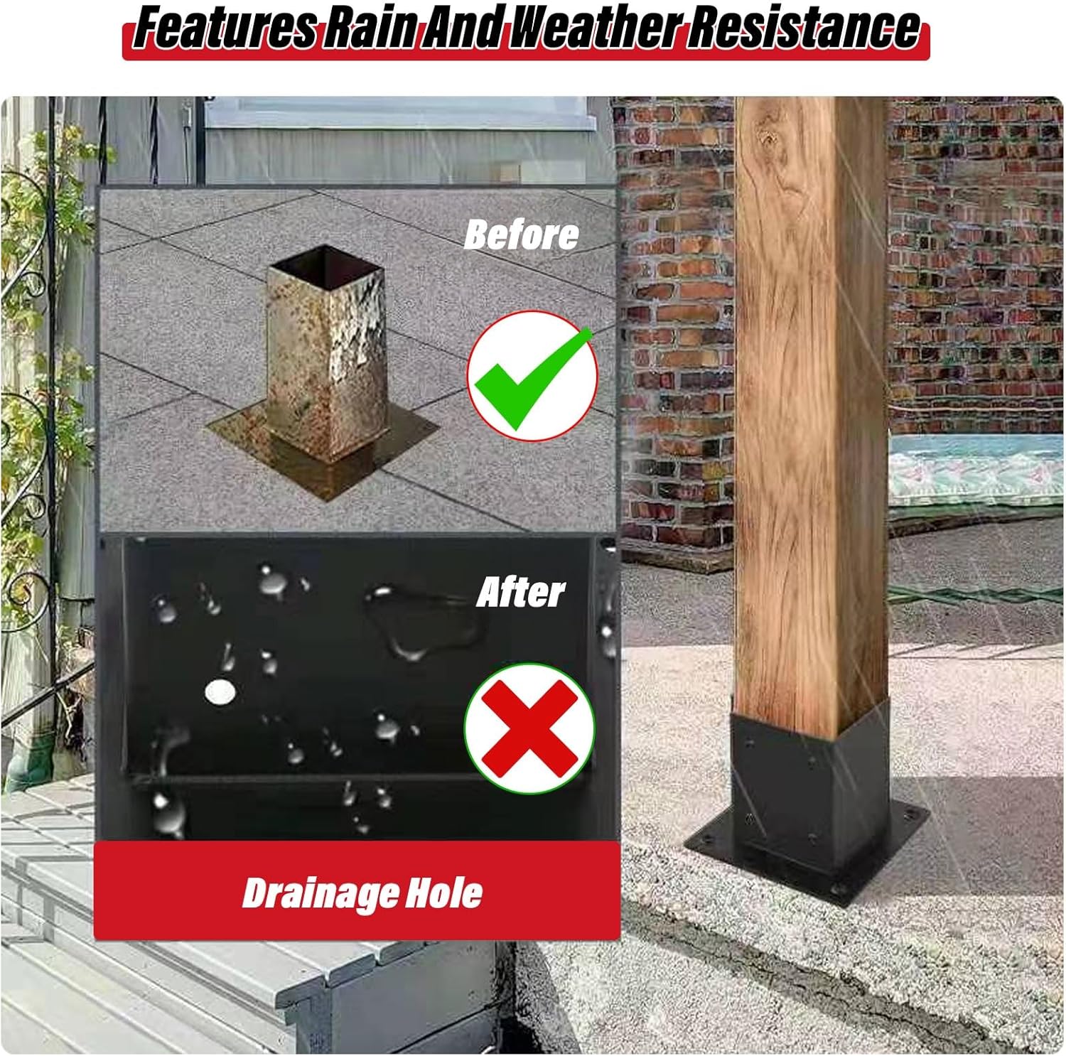 Heavy Duty Black Steel Fence Post Support Base - 80x80mm Bolt Down Bracket for Wood Decks, Porch Railings & Handrails - Durable Post Anchor Holder