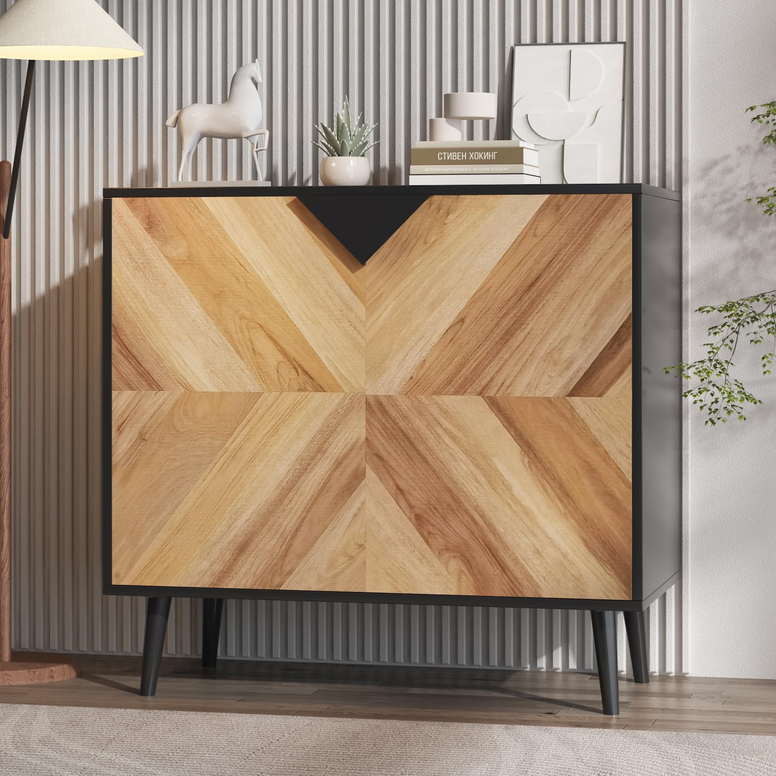 Sideboard Buffet Kommode Mit Türen & Regal – Aufbewahrungsschrank Für Esszimmer, Wohnzimmer, Flur – 80x40x74.4cm, Schwarz Holz